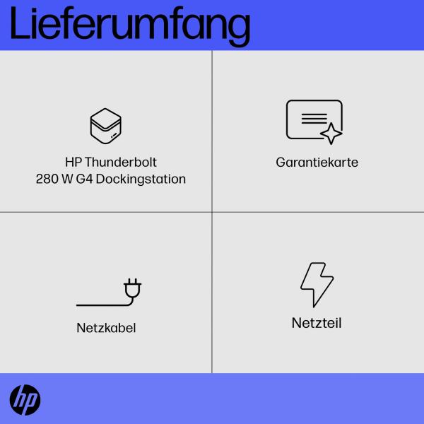 HP Thunderbolt Dockingstation 280W G4 mit Kombinationskabel für Notebooks und mobile Workstation